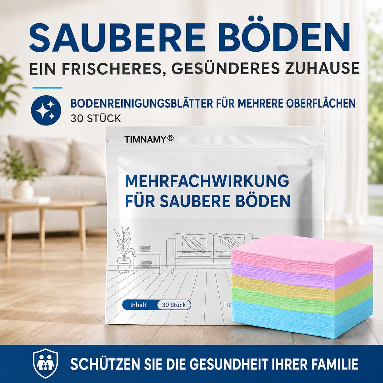 TIMNAMY® 3-in-1 Bodenreinigungsblätter – Wasserlöslich, Fleckenlösend & Rückstandsfrei