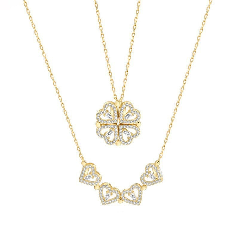 ❤️🍀 Lucky Heart Halskette – 2-in-1 Kleeblatt & Herz | Symbol für Liebe, Glück & Eleganz ✨