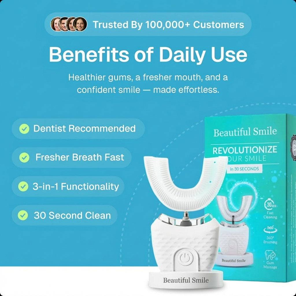 BRUSH 360° – Ultrasonic U-Shaped Electric Toothbrush for Adults | 3 Modes Teeth Whitening | 30-Second Full Mouth Clean