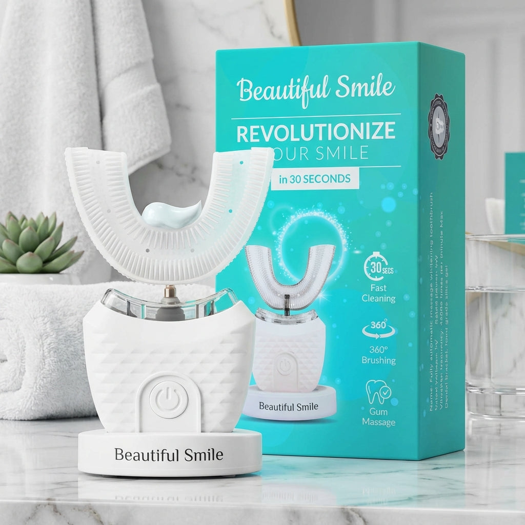 BRUSH 360° – Ultrasonic U-Shaped Electric Toothbrush for Adults | 3 Modes Teeth Whitening | 30-Second Full Mouth Clean