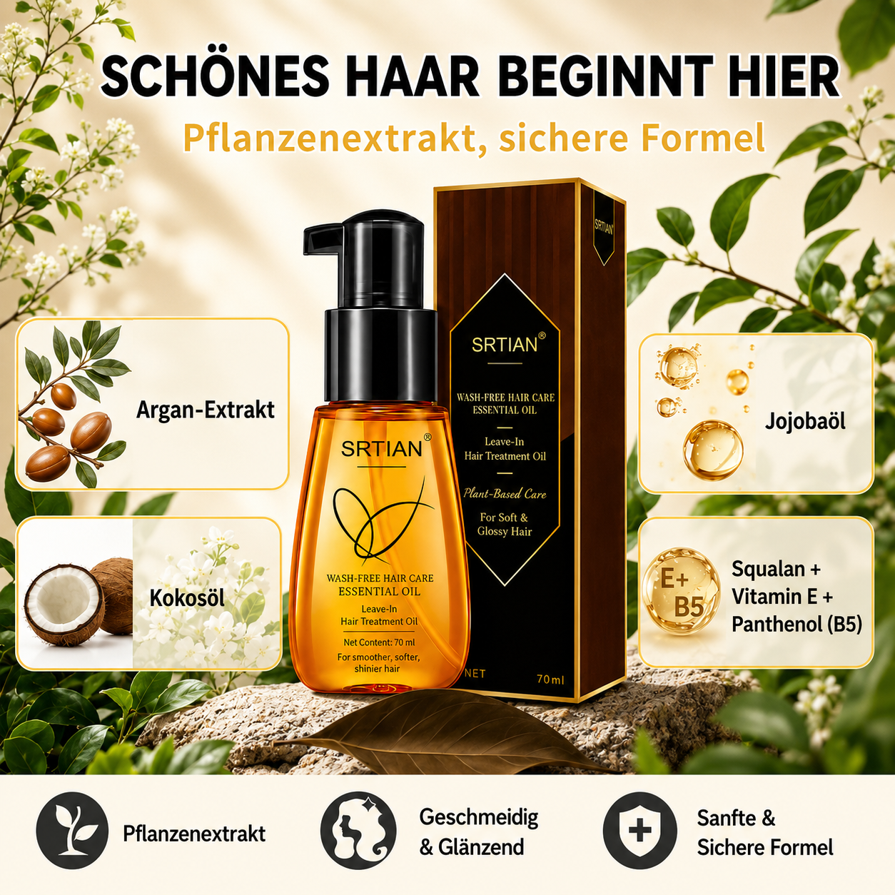 🔥 Nur heute: 50% Rabatt + extra sparen beim Kauf mehrerer Artikel! Argan Extract Hair Oil 70 ml – 100% reine, rohe & natürliche Mischung mit Kokosöl
