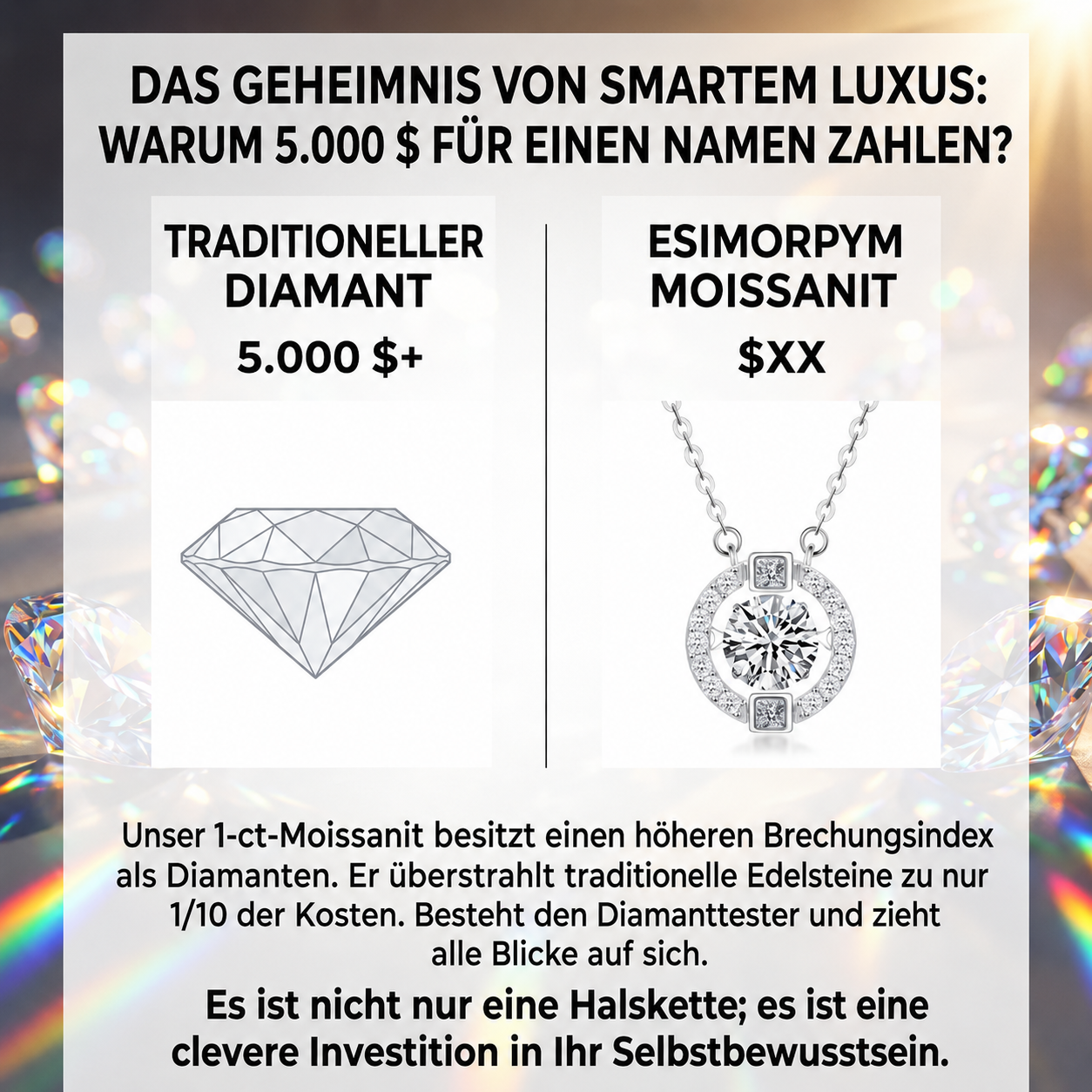 💖 1-Karat Moissanit Herzschlag-Halskette | Symbol für Liebe, Glück & ewige Verbundenheit ✨