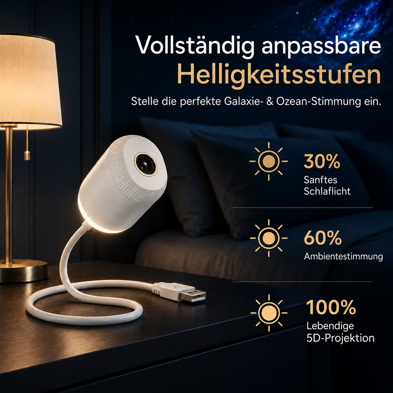 🌘 Nectavira® 5D Hologramm-Nachtlicht – Smarter HD-Projektor für magische Raumstimmung