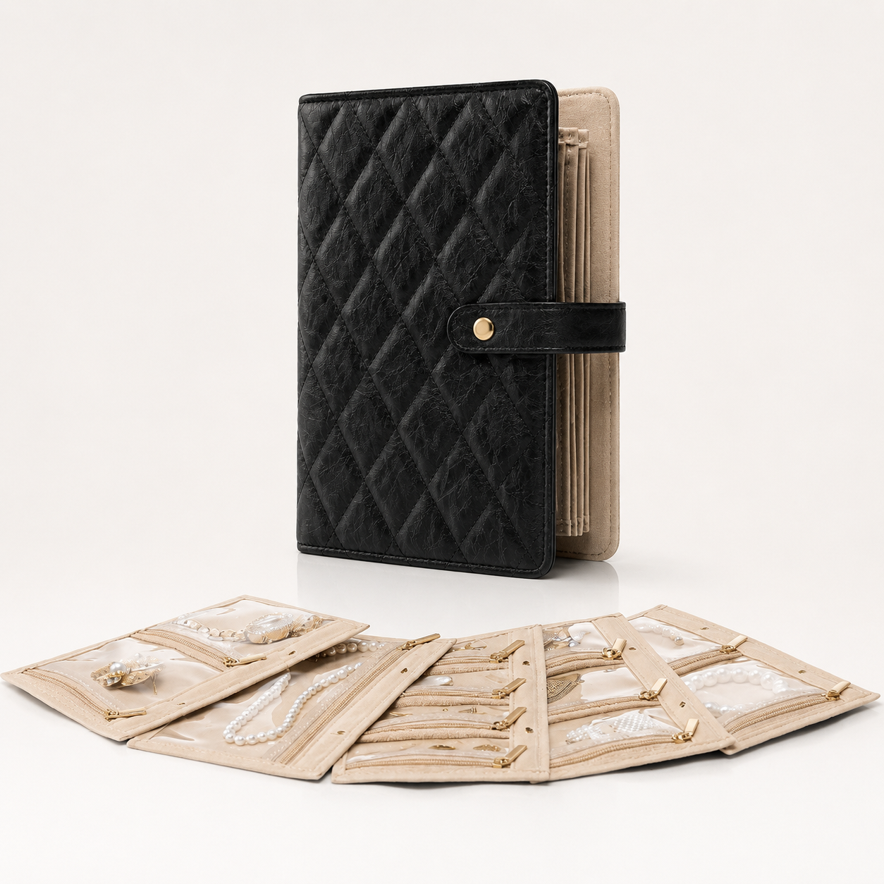 ✨ Checkered Jewelry Bag – Elegant Travel Jewelry Organizer & Portable Storage Case