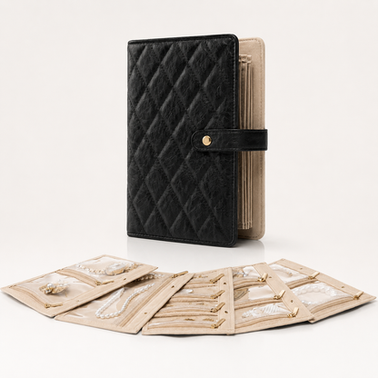 ✨ Checkered Jewelry Bag – Elegant Travel Jewelry Organizer & Portable Storage Case