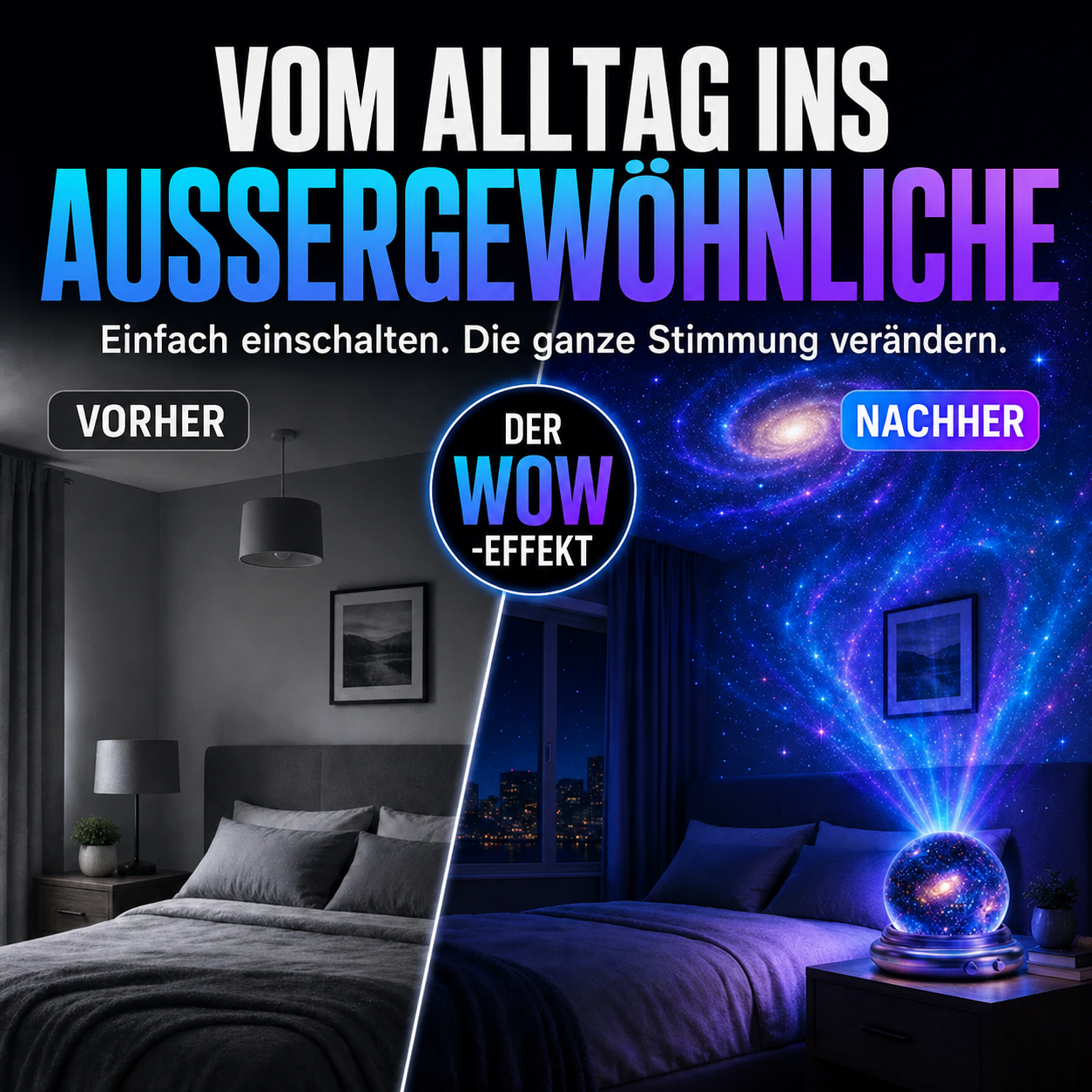 🌘 Nectavira® 5D Hologramm-Nachtlicht – Galaxie & Ozean Projektor