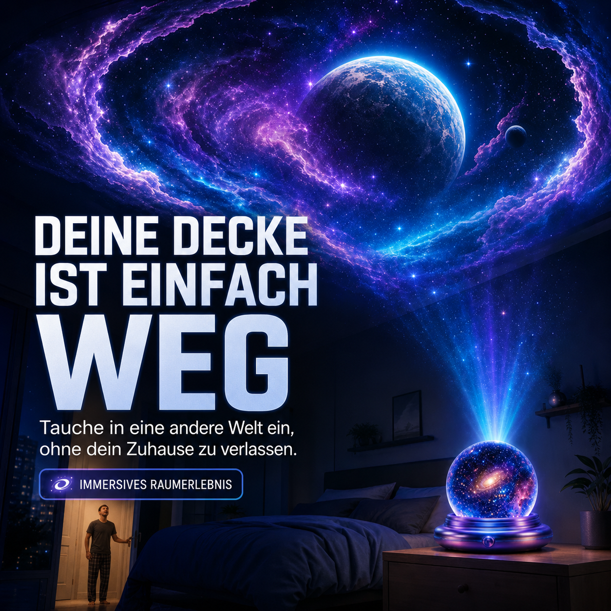 🌘 Nectavira® 5D Hologramm-Nachtlicht – Galaxie & Ozean Projektor