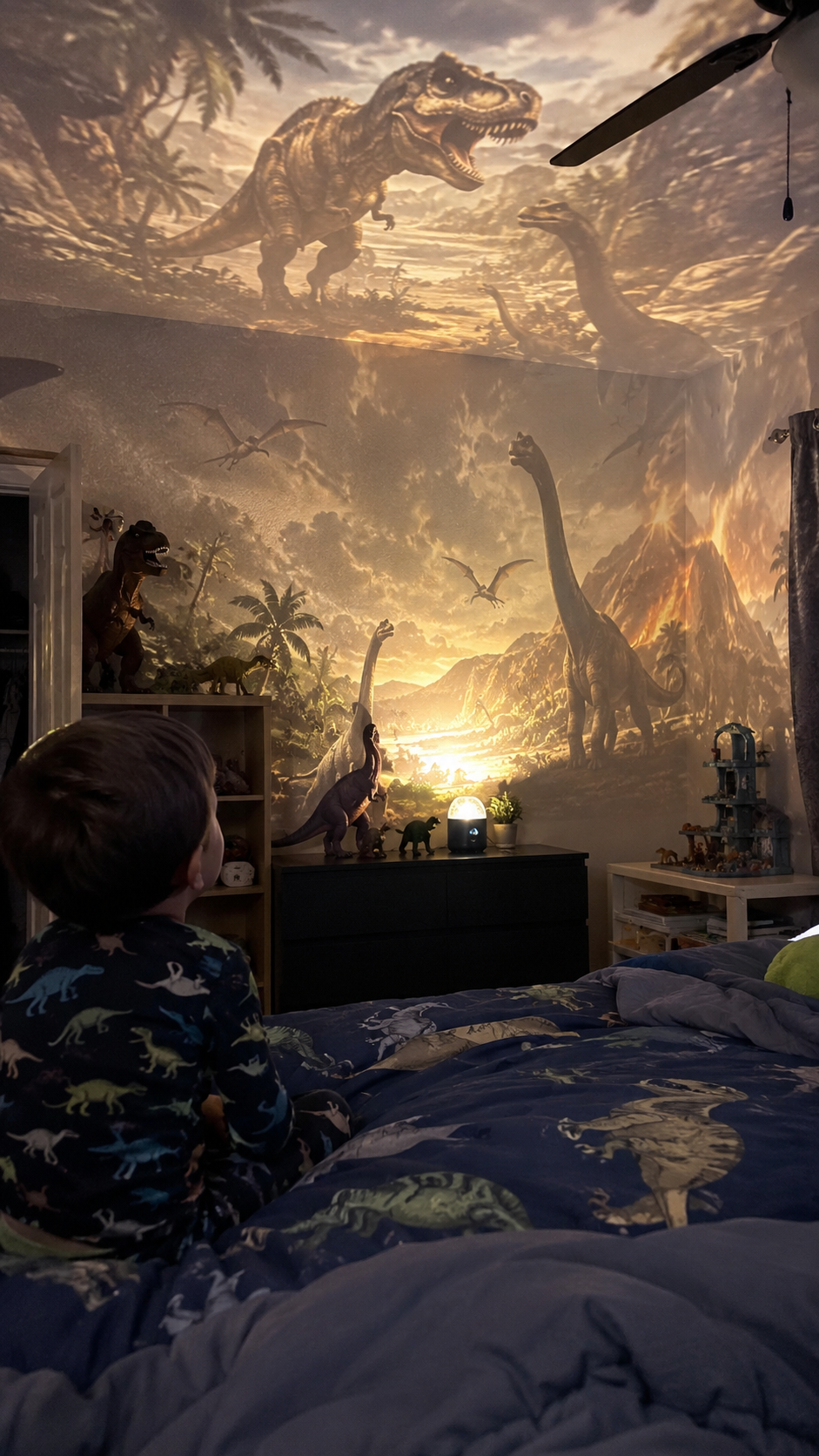 Kinderzimmer mit Dinosaurier-Projektion des Nectavira Projektors